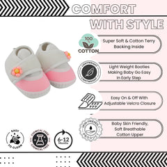 Baby Unisex Cotton Floral White,Pink Velcro Booties-BT5396