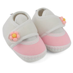Baby Unisex Cotton Floral White,Pink Velcro Booties-BT5396
