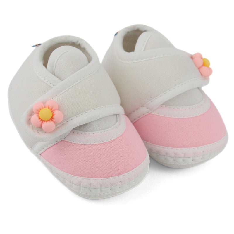 Baby Unisex Cotton Floral White,Pink Velcro Booties-BT5396