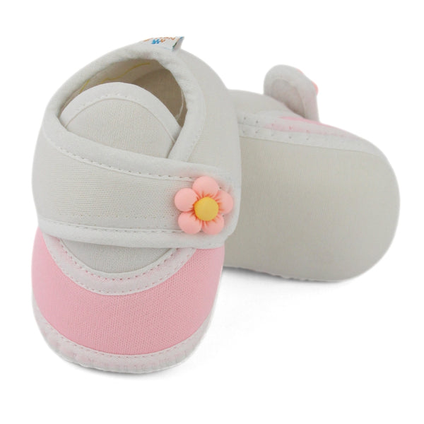 Baby Unisex Cotton Floral White,Pink Velcro Booties-BT5396