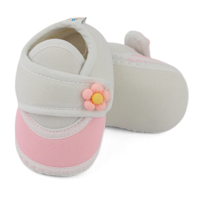 Baby Unisex Cotton Floral White,Pink Velcro Booties-BT5396
