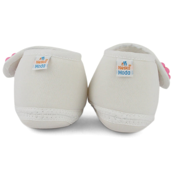 Baby Unisex Cotton Floral White,Pink Velcro Booties-BT5396