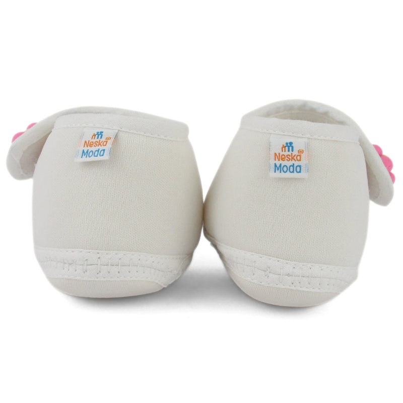 Baby Unisex Cotton Floral White,Pink Velcro Booties-BT5396