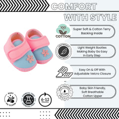 Baby Unisex Cotton Floral Blue,Pink Velcro Booties-BT5397