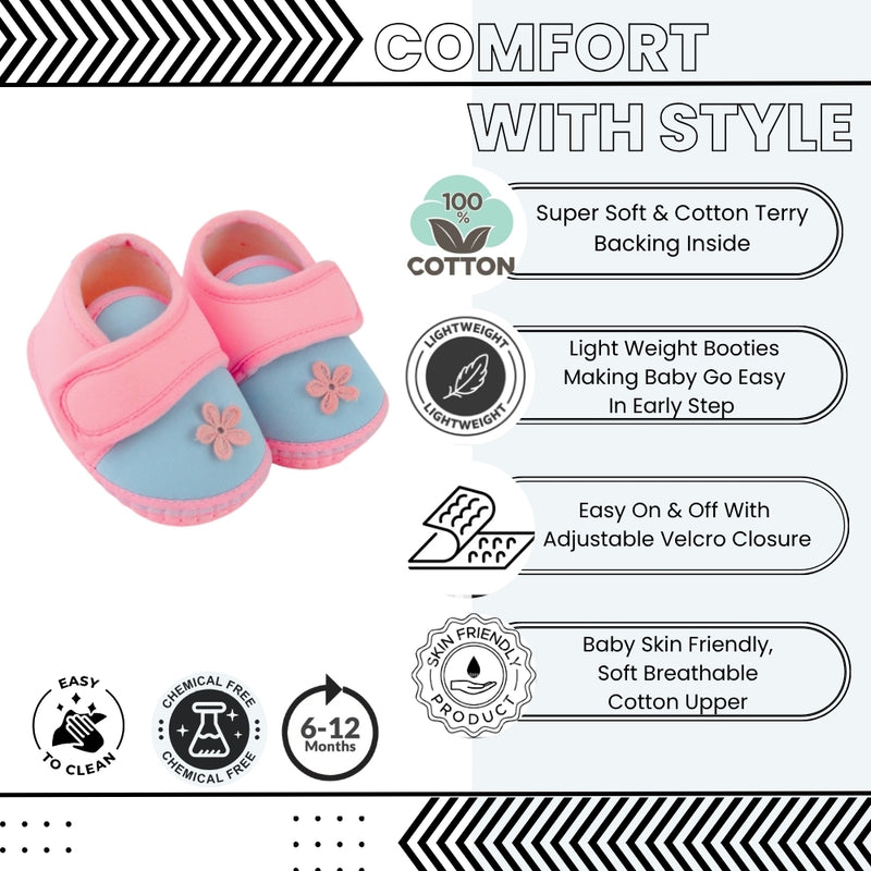 Baby Unisex Cotton Floral Blue,Pink Velcro Booties-BT5397