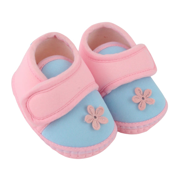 Baby Unisex Cotton Floral Blue,Pink Velcro Booties-BT5397