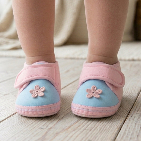 Baby Unisex Cotton Floral Blue,Pink Velcro Booties-BT5397