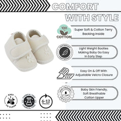 Baby Unisex Cotton Floral White Velcro Booties-BT5398