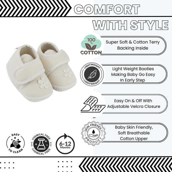 Baby Unisex Cotton Floral White Velcro Booties-BT5398