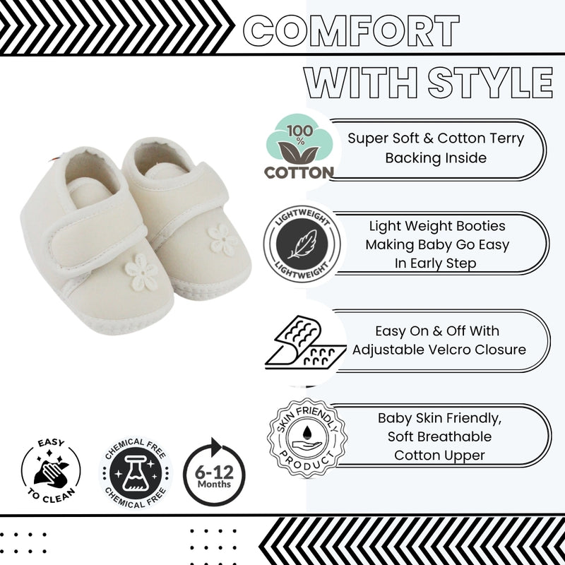 Baby Unisex Cotton Floral White Velcro Booties-BT5398
