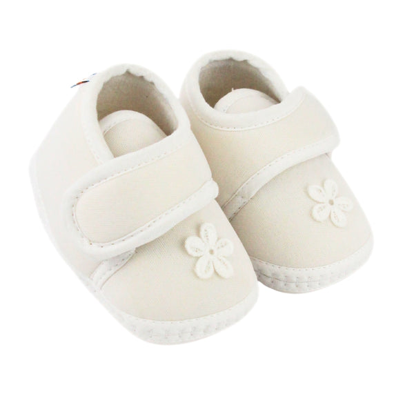 Baby Unisex Cotton Floral White Velcro Booties-BT5398