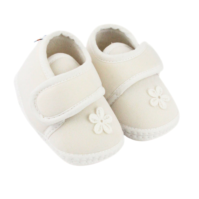 Baby Unisex Cotton Floral White Velcro Booties-BT5398