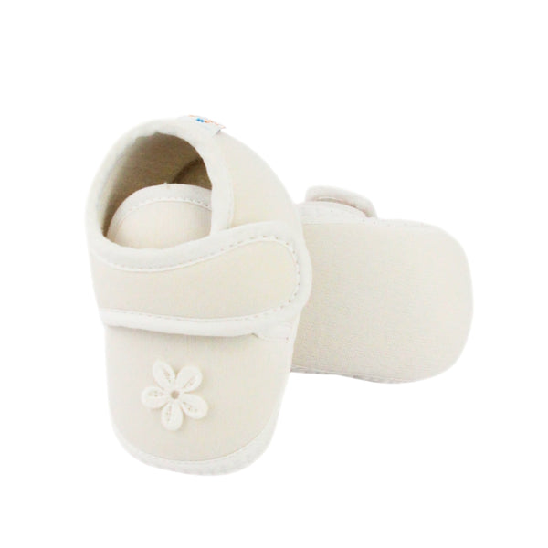 Baby Unisex Cotton Floral White Velcro Booties-BT5398