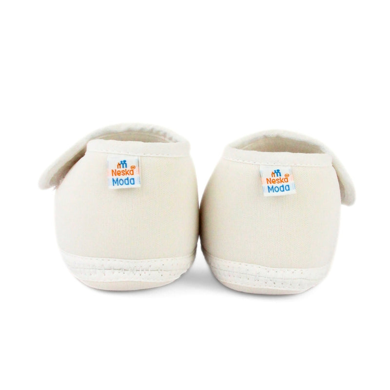 Baby Unisex Cotton Floral White Velcro Booties-BT5398