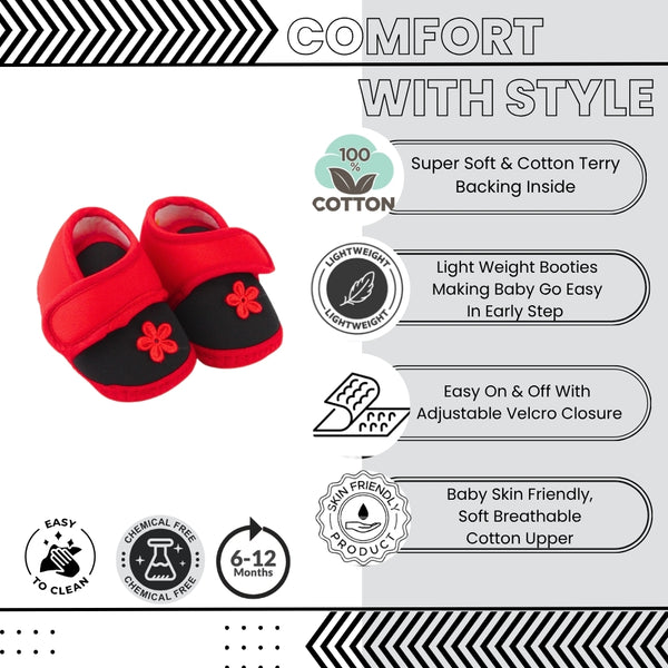 Baby Unisex Cotton Floral Red Velcro Booties-BT5399