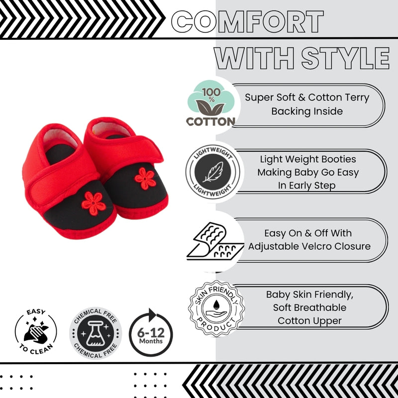 Baby Unisex Cotton Floral Red Velcro Booties-BT5399