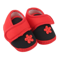 Baby Unisex Cotton Floral Red Velcro Booties-BT5399