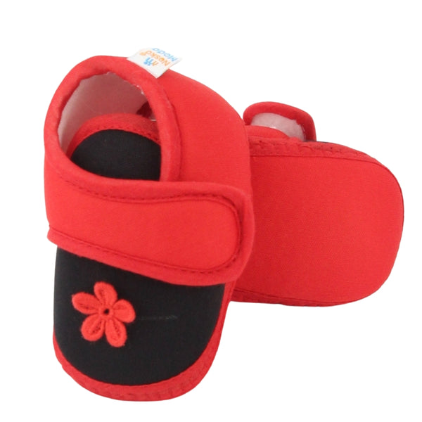 Baby Unisex Cotton Floral Red Velcro Booties-BT5399