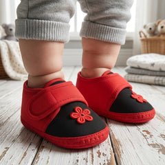 Baby Unisex Cotton Floral Red Velcro Booties-BT5399