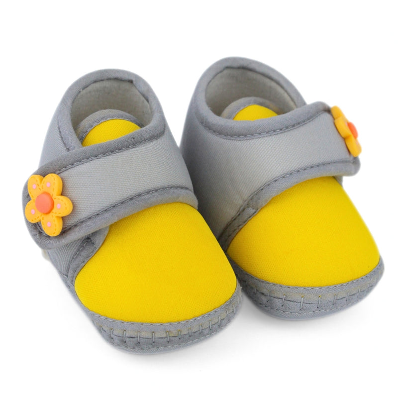 Baby Unisex Cotton Floral Grey Velcro Booties-BT5400
