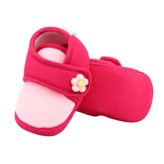 Baby Unisex Cotton Floral Pink Velcro Booties-BT5401