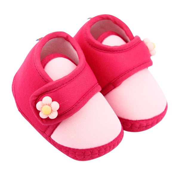 Baby Unisex Cotton Floral Pink Velcro Booties-BT5401