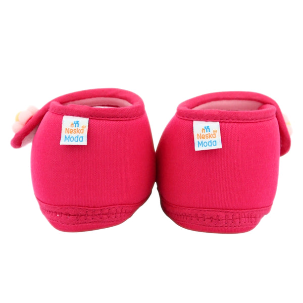 Baby Unisex Cotton Floral Pink Velcro Booties-BT5401