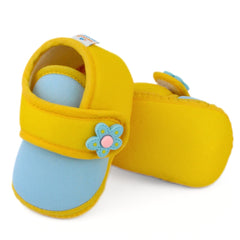 Baby Unisex Cotton Floral Yellow,Blue Velcro Booties-BT5402