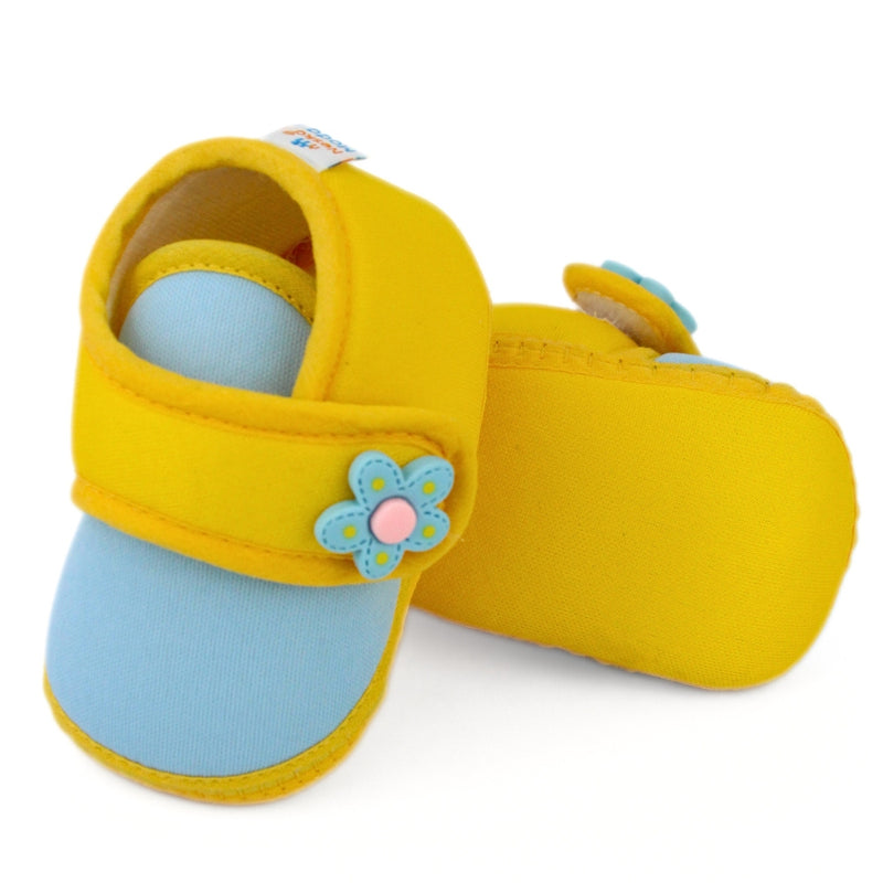 Baby Unisex Cotton Floral Yellow,Blue Velcro Booties-BT5402