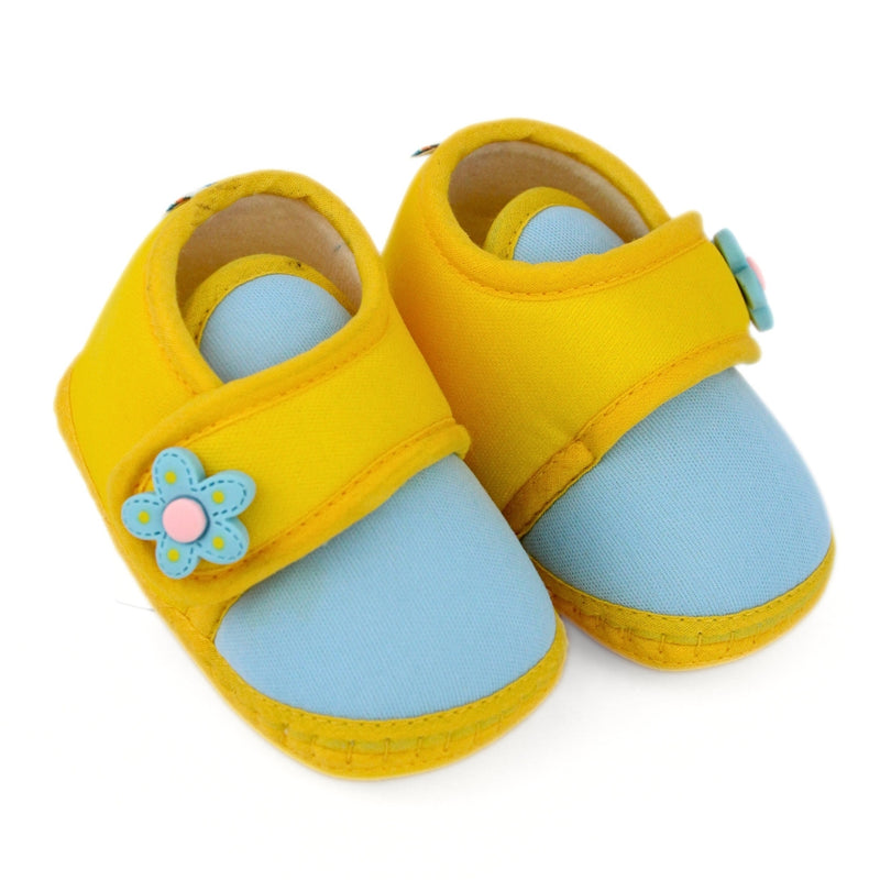 Baby Unisex Cotton Floral Yellow,Blue Velcro Booties-BT5402