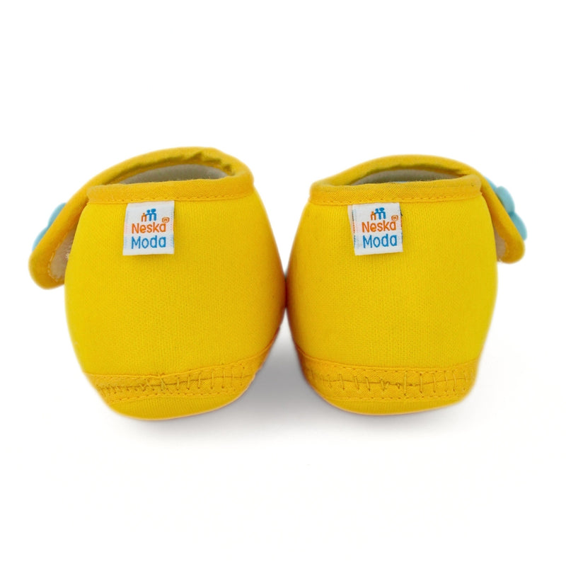 Baby Unisex Cotton Floral Yellow,Blue Velcro Booties-BT5402
