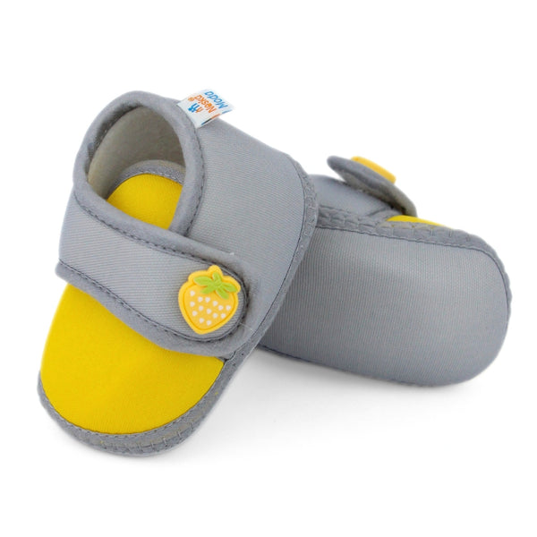 Baby Unisex Cotton Strawberry Yellow,Grey Velcro Booties-BT5403