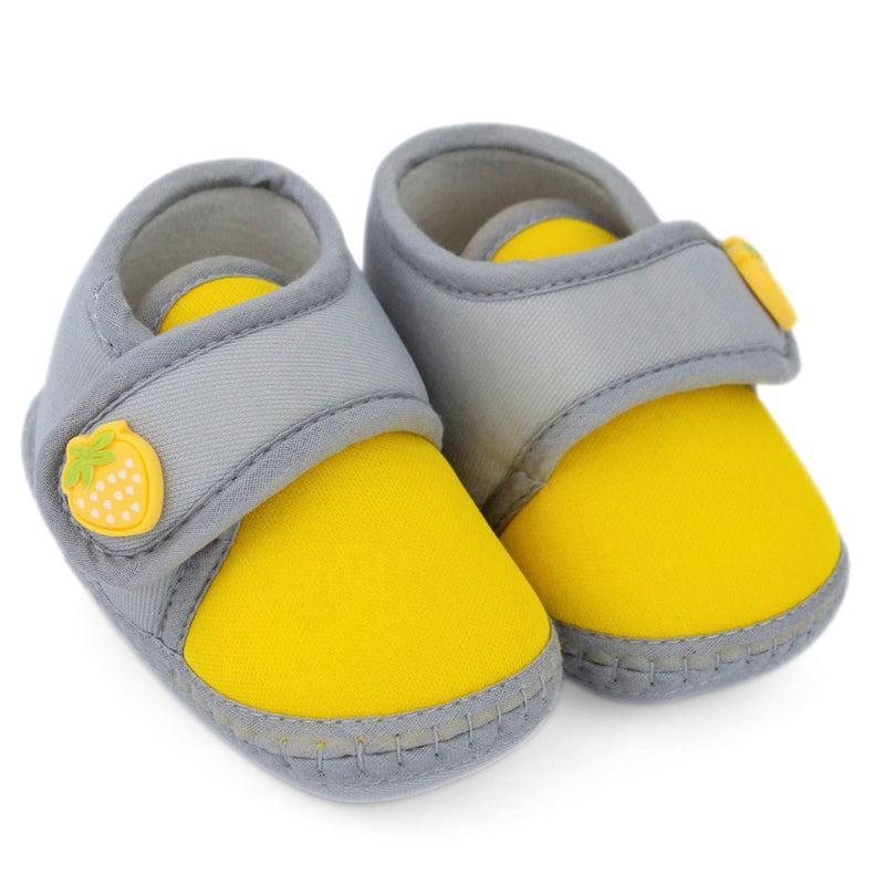 Baby Unisex Cotton Strawberry Yellow,Grey Velcro Booties-BT5403