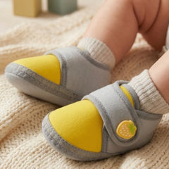 Baby Unisex Cotton Strawberry Yellow,Grey Velcro Booties-BT5403