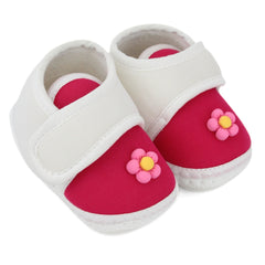 Baby Unisex Cotton Floral White Velcro Booties-BT5404