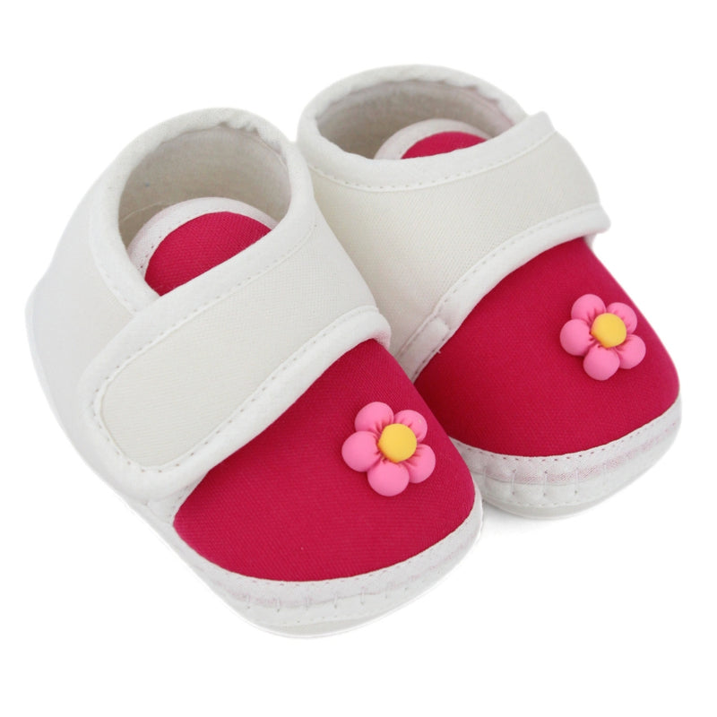 Baby Unisex Cotton Floral White Velcro Booties-BT5404