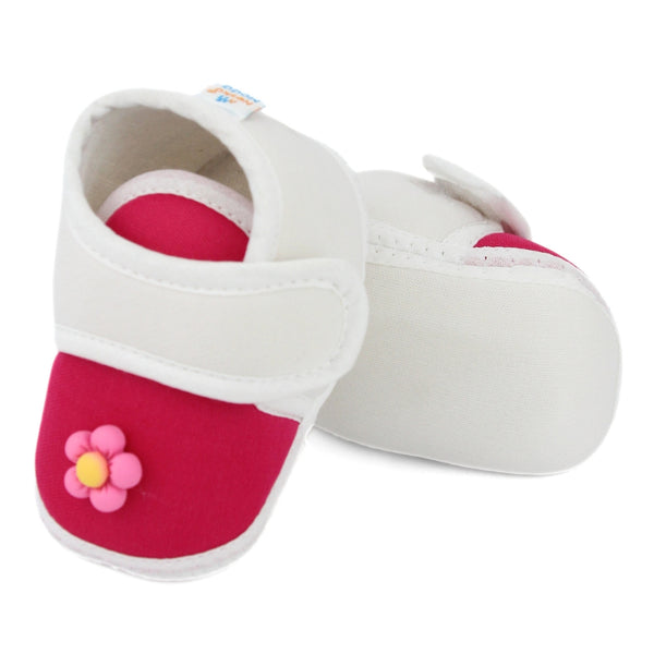 Baby Unisex Cotton Floral White Velcro Booties-BT5404