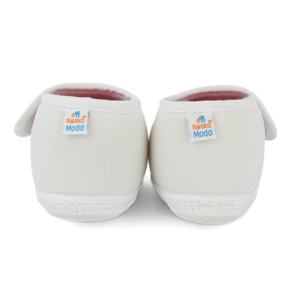 Baby Unisex Cotton Floral White Velcro Booties-BT5404