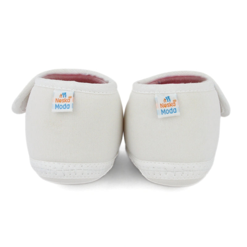 Baby Unisex Cotton Floral White Velcro Booties-BT5404