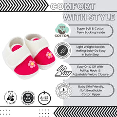 Baby Unisex Cotton Floral White Velcro Booties-BT5404