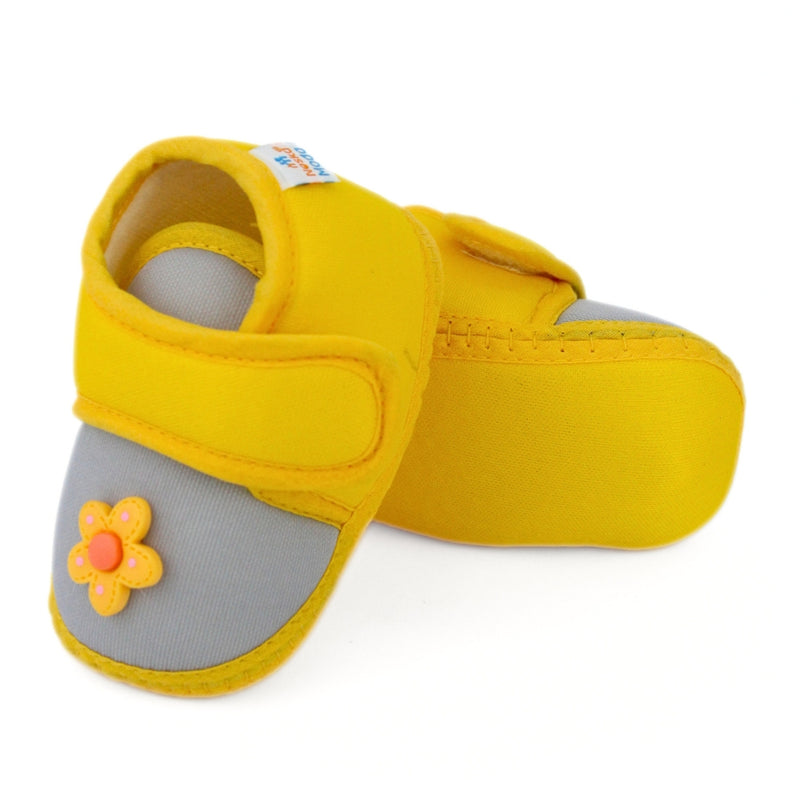 Baby Unisex Cotton Floral Grey,Yellow Velcro Booties-BT5405