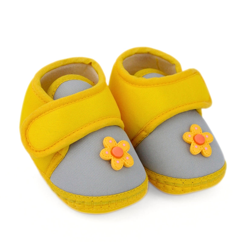 Baby Unisex Cotton Floral Grey,Yellow Velcro Booties-BT5405