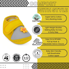 Baby Unisex Cotton Floral Grey,Yellow Velcro Booties-BT5405