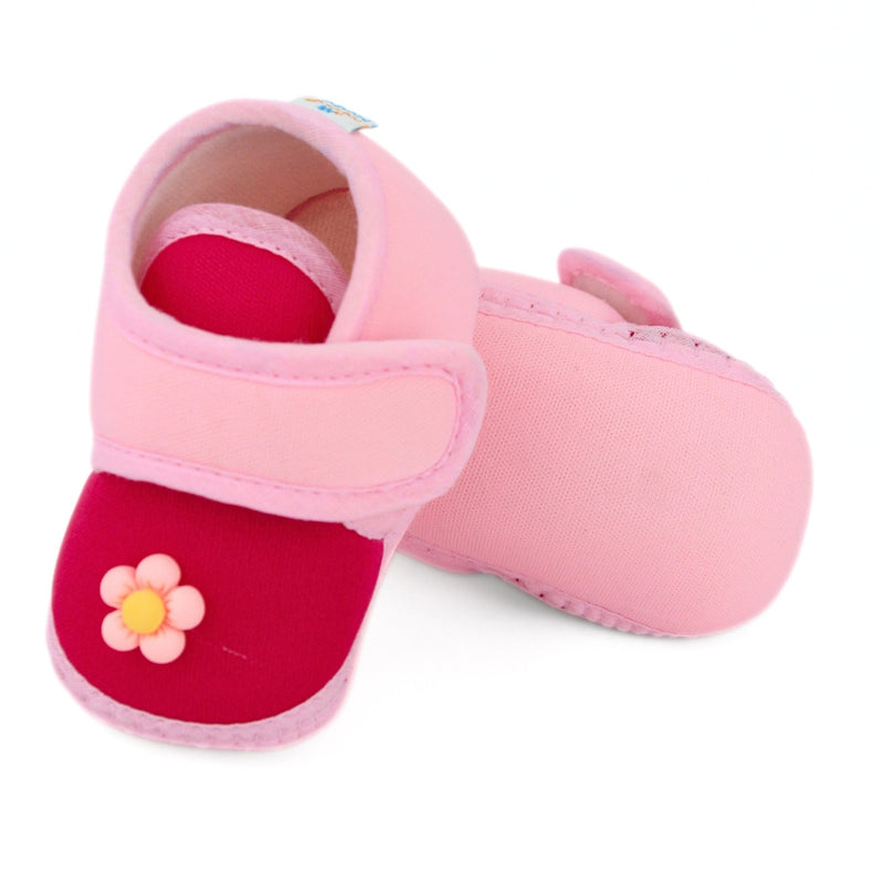 Baby Unisex Cotton Floral Pink Velcro Booties-BT5406