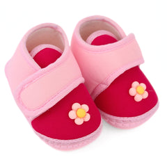 Baby Unisex Cotton Floral Pink Velcro Booties-BT5406
