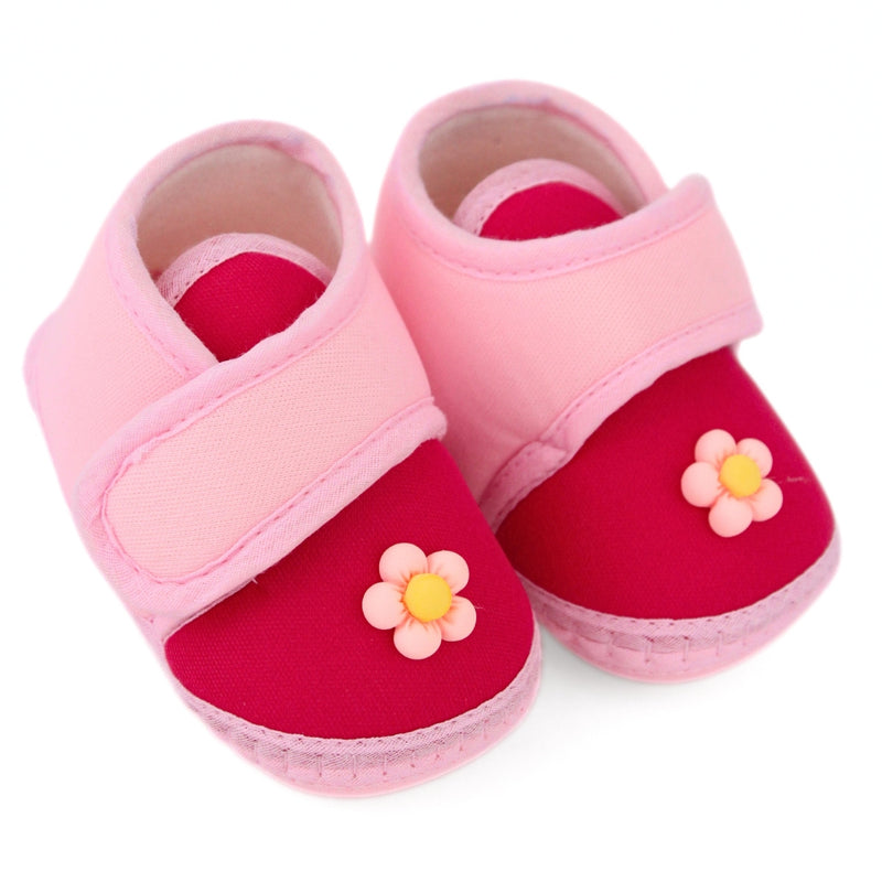 Baby Unisex Cotton Floral Pink Velcro Booties-BT5406