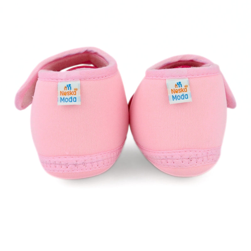 Baby Unisex Cotton Floral Pink Velcro Booties-BT5406