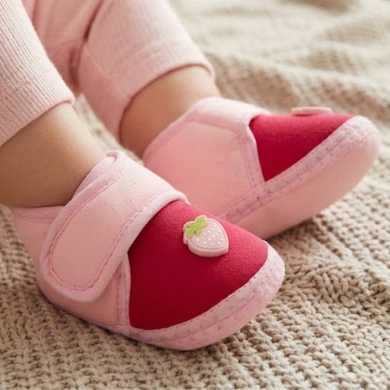 Baby Unisex Cotton Strawberry Pink Velcro Booties-BT5407