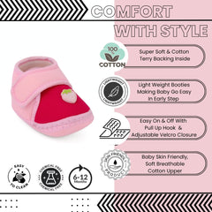 Baby Unisex Cotton Strawberry Pink Velcro Booties-BT5407