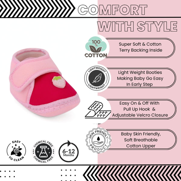 Baby Unisex Cotton Strawberry Pink Velcro Booties-BT5407